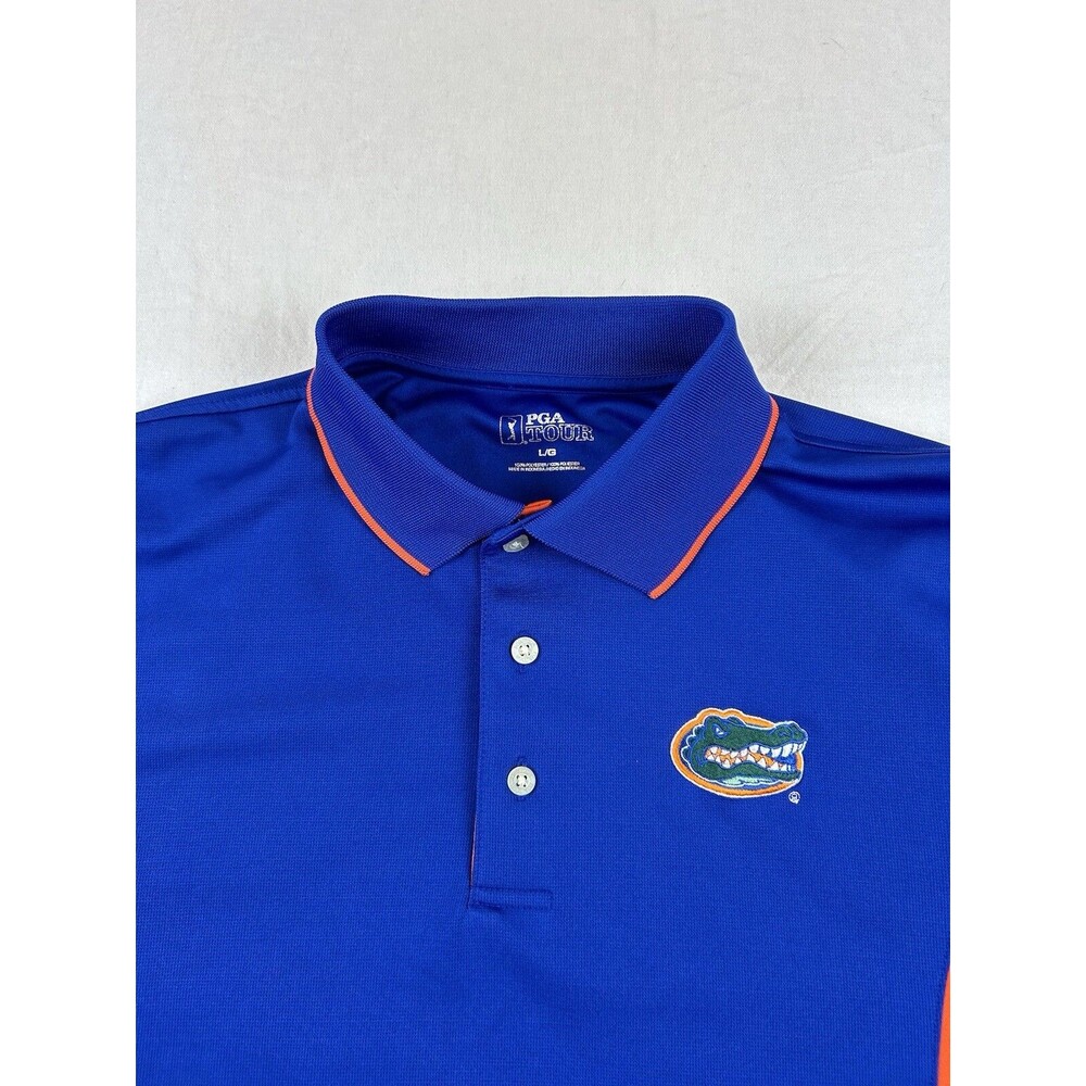 University Of Florida Gators PGA Tour Golf Polo Mens L Blue Embroidered Logo